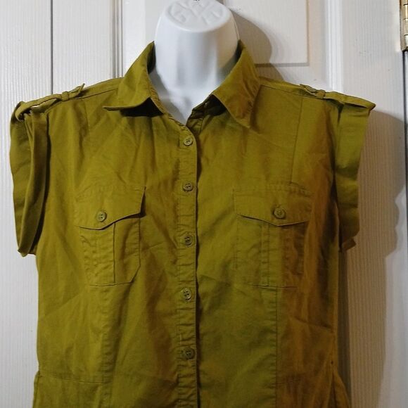 Worthington olive green sleeveless button down shirt blouse Sz M NWOT - Picture 3 of 5